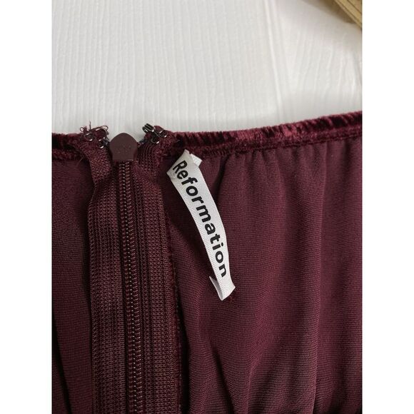 Reformation Roy Square Neck Velvet Babydoll Top Burgundy Red Size 8 - Picture 8 of 11